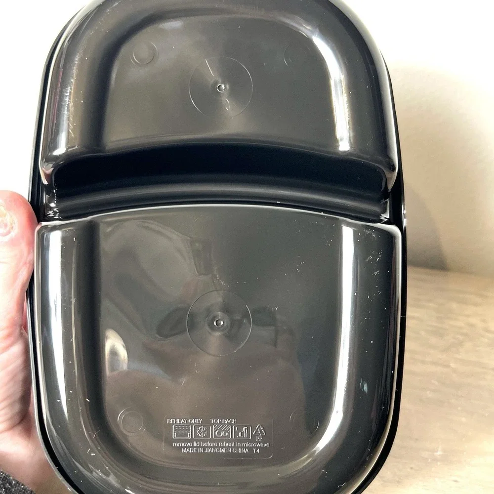 Meal‎ Prep Containers 2-Compartment Black w/ Lids Reheat-Only PP #5 Set of 5